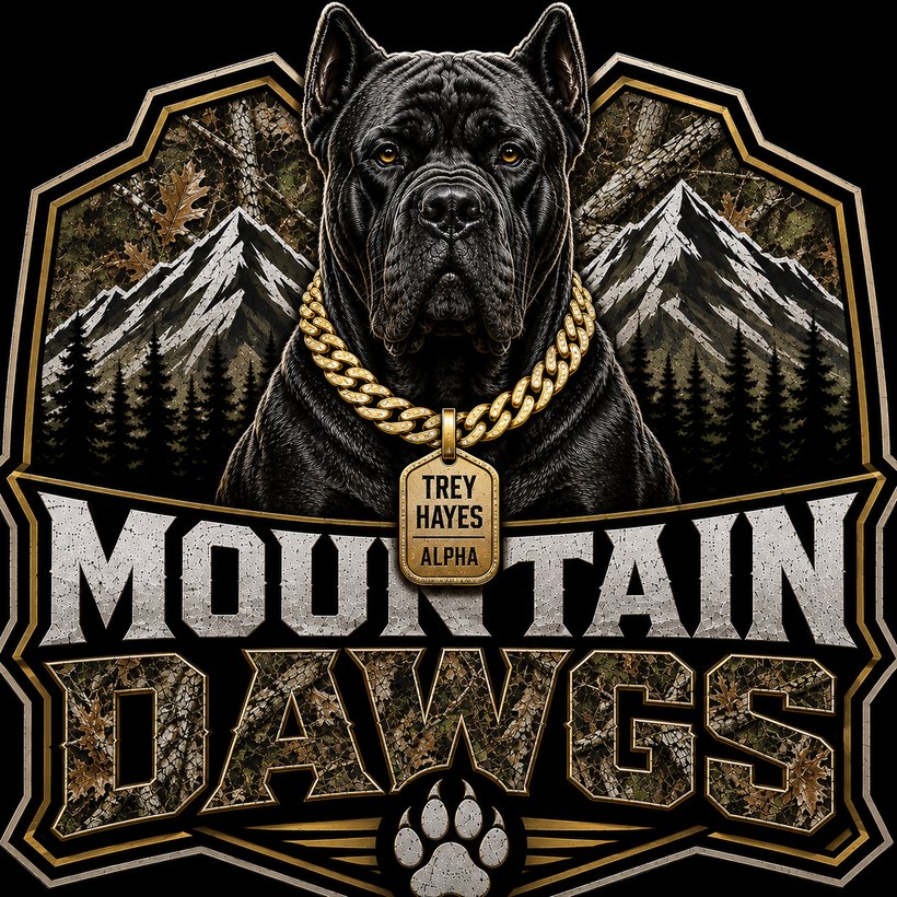 Mountain Dawgs badge: the Cane Corso Alpha Dawg wearing a tag reading Trey Hayes, Alpha
